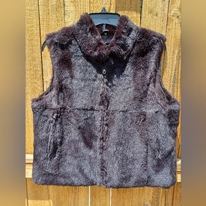 111State Brown Rabbit Fur lined Vest. Size Large
